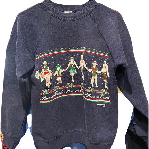 Vintage 80s Peace on Earth Christmas Crewneck Adult Small - Picture 1 of 3